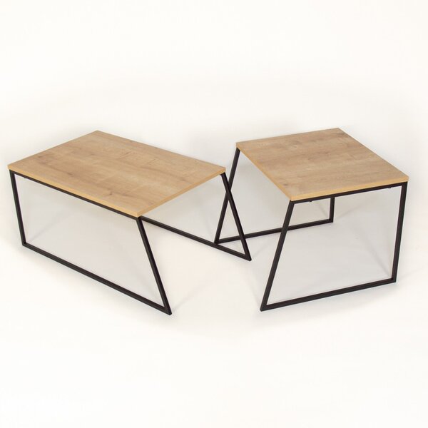Set 2 masute cafea 855DTE2917, stejar/negru, PAL melaminat/metal
