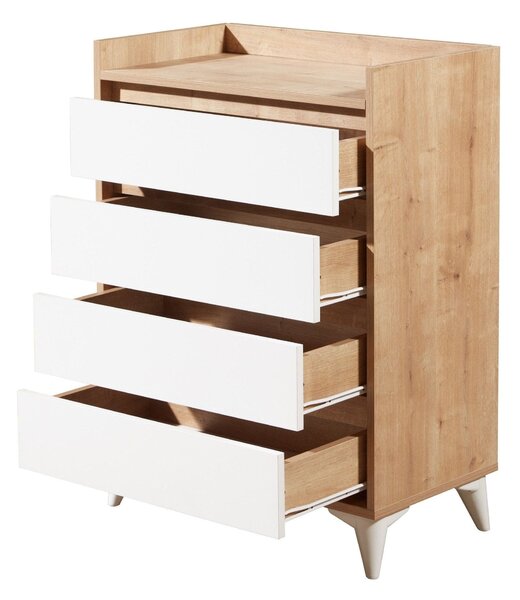 Comoda TUVALLE 040, alb/stejar, PAL melaminat, 70x40x92 cm