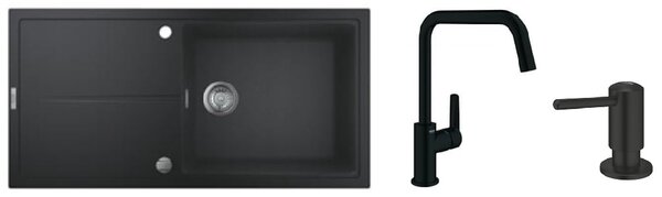 Set chiuvetă din granit Grohe K400 31641AP0, baterie bucătărie Grohe Start 304702430, 1021652430