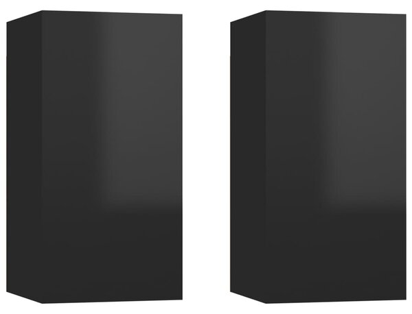Comode TV, 2 buc., negru extralucios, 30,5x30x60 cm, PAL