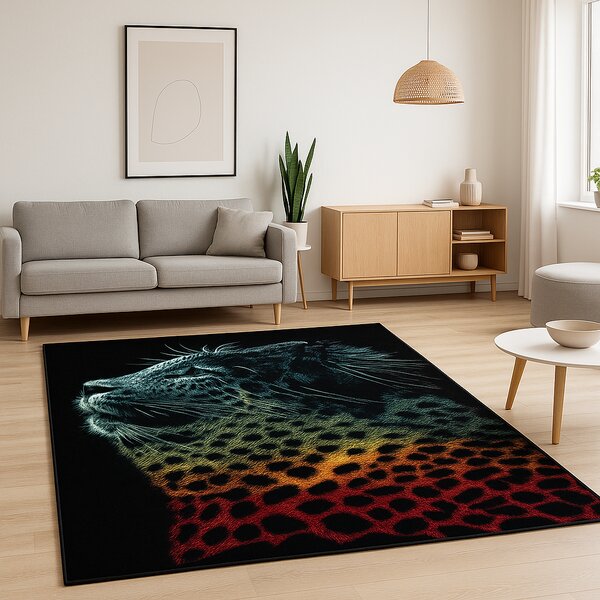 Covor Sufragerie, Model Black Leopard 11016 180, Covor Dreptunghiular, Negru Dreptunghi, 120x170