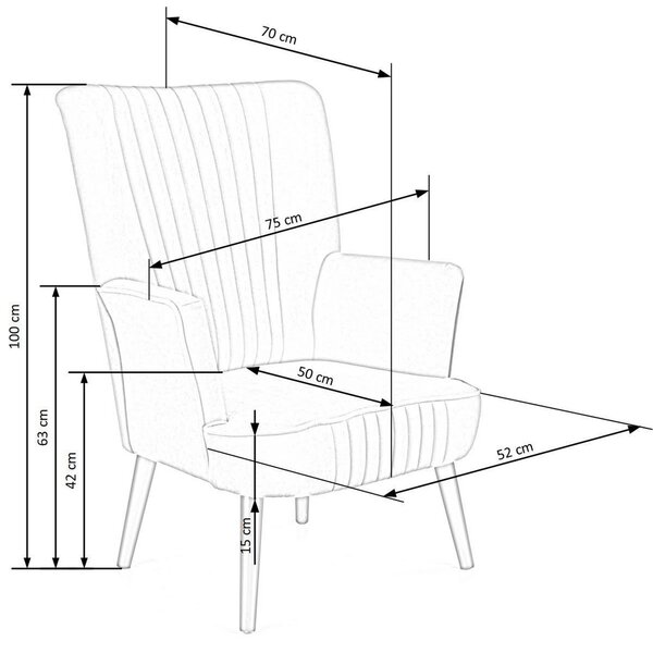 Fotoliu DELGADO, stofa catifelata gri - Bluvel 14, 75x70x100 cm