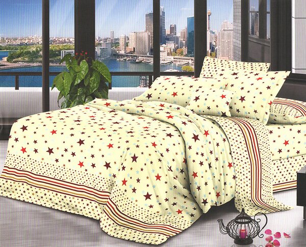 Lenjerie de pat pentru o persoana cu husa elastic pat si fata perna dreptunghiulara, Mabry, bumbac mercerizat, multicolor