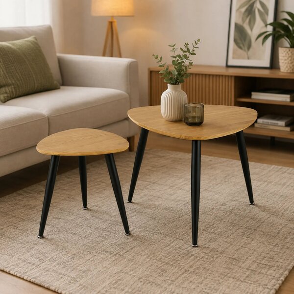 Set 2 masute cafea NICEA, stejar auriu/negru