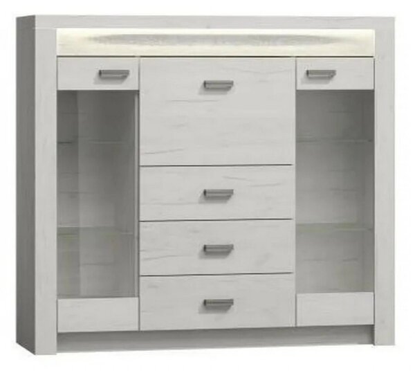 Vitrina INDIANAPOLIS I8, stejar craft alb, PAL laminat, 137x42x122 cm