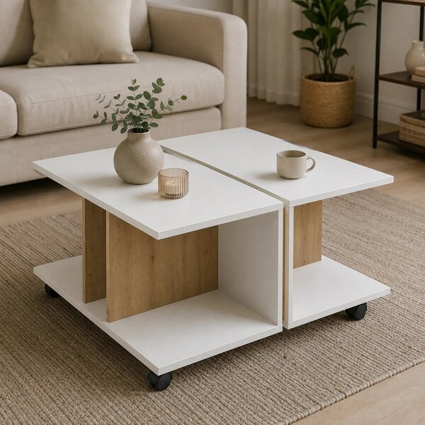 Masuta cafea MATS MINI, stejar artisan/alb, PAL melaminat, 75x75x45 cm