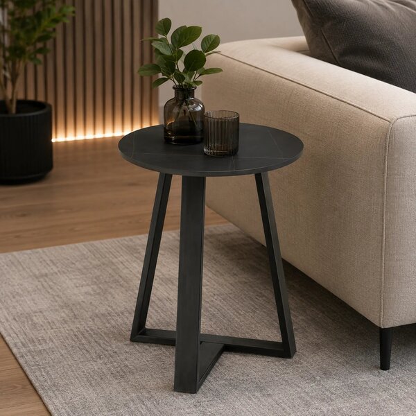 Masuta cafea Jason 2, negru cu efect de marmura, ceramica/metal, 40x50