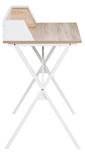 Masa birou PSALMO, alb/stejar, DTD laminat/metal, 90x50x85 cm