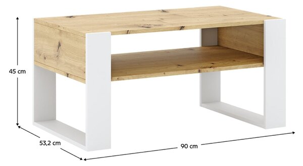 Masuta cafea CARA1, stejar artisan/alb, DTD laminat, 90x53x45 cm
