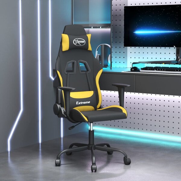 Scaun de gaming cu masaj, negru și galben, material textil