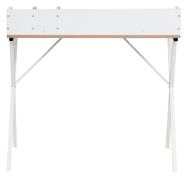 Masa birou PSALMO, alb/stejar, DTD laminat/metal, 90x50x85 cm