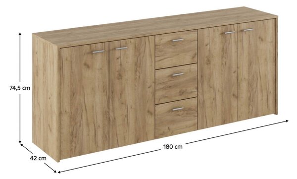 Comoda HUGOS 180, stejar artisan, PAL melaminat, 180x42x75 cm