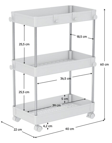 Etajera ALIOL TIP 1, alb, metal/plastic, 40x22x60 cm