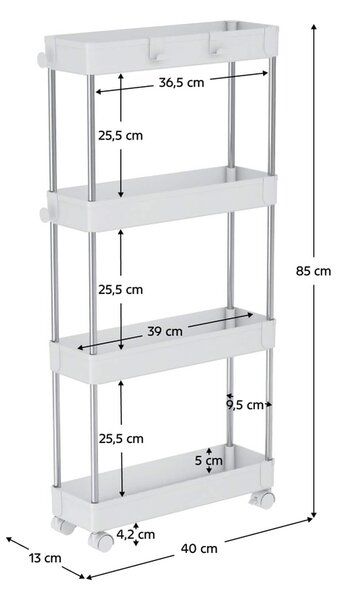 Etajera ALIOL TIP 2, alb, metal/plastic, 40x13x85 cm