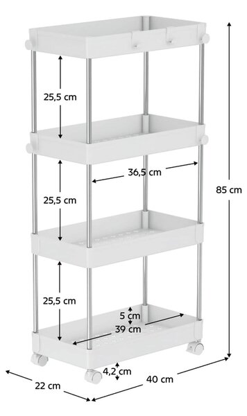Etajera ALIOL TIP 3, alb, metal/plastic, 40x22x85 cm