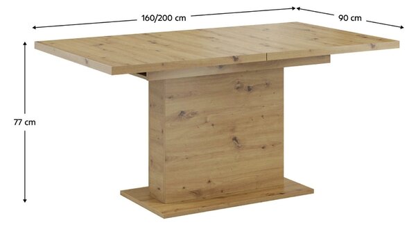 Masa extensibila BOBA, stejar artisan, DTD laminat, 160/200x90x77 cm