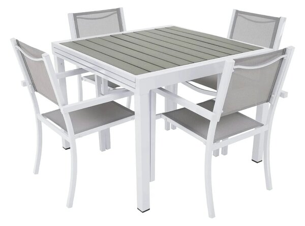 Masa extensibila gradina DORIO, alb/gri, otel/lemn, 100/200x100x75 cm