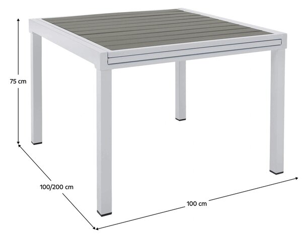 Masa extensibila gradina DORIO, alb/gri, otel/lemn, 100/200x100x75 cm