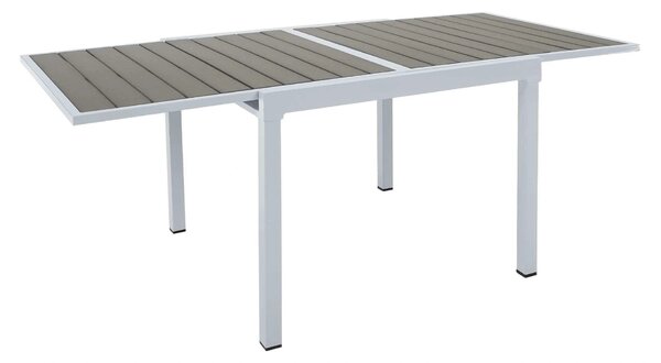 Masa extensibila gradina DORIO, alb/gri, otel/lemn, 100/200x100x75 cm
