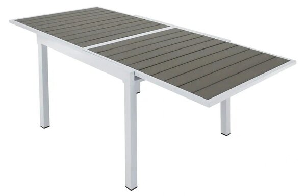 Masa extensibila gradina DORIO, alb/gri, otel/lemn, 100/200x100x75 cm