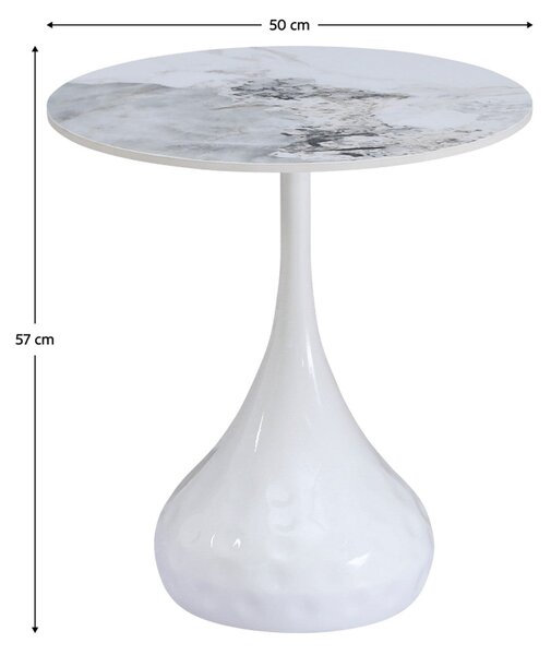 Masuta cafea EBREL, alb cu efect de marmura/alb, ceramica/otel, 50x57