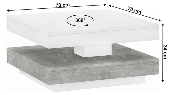 Masuta cafea MANDY, alb/gri beton, 70x70x34 cm