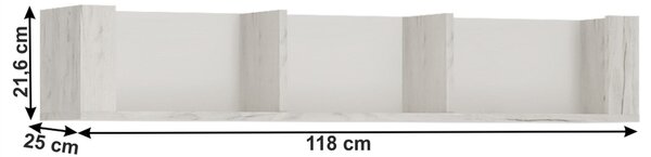 Raft ANGEL TIP 61, alb craft, PAL melaminat, 118x25x22 cm