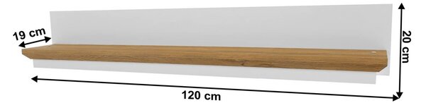 Raft LEON, stejar grand/alb, DTD laminat, 120x19x20 cm