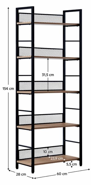 Etajera KELER TIP 2, negru/stejar, metal/DTD laminat, 60x28x154 cm