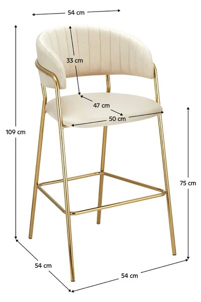 Scaun bar DASMIN TIP 2, bej/auriu, stofa catilfelata/metal, 54x54x109