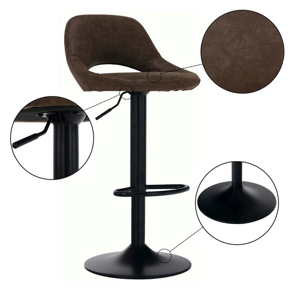 Scaun bar LORASA NEW, maro/negru, piele intoarsa/metal, 45x45x82/102 c