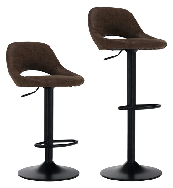 Scaun bar LORASA NEW, maro/negru, piele intoarsa/metal, 45x45x82/102 c
