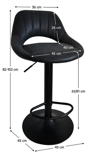 Scaun bar LORASA NEW, negru, piele intoarsa/metal, 45x45x82/102 cm