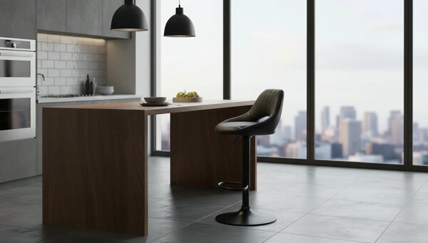 Scaun bar LORASA NEW, negru, piele intoarsa/metal, 45x45x82/102 cm