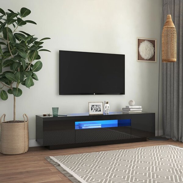 Comodă TV cu lumini LED, negru extralucios, 160x35x40 cm