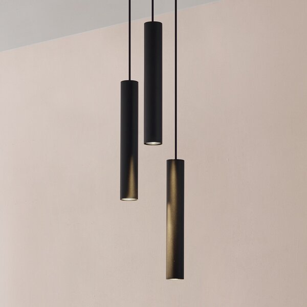 Lindby Lampă suspendată Joffrey, Ø 24 cm, negru, 3 becuri, GU10, reglabil, Negru, Camera de zi / sufragerie, Metal, Modern