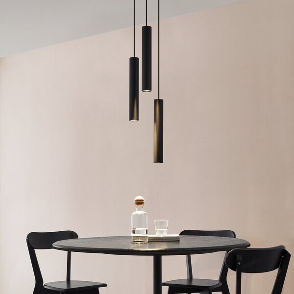 Lindby Lampă suspendată Joffrey, Ø 24 cm, negru, 3 becuri, GU10, reglabil, Negru, Camera de zi / sufragerie, Metal, Modern