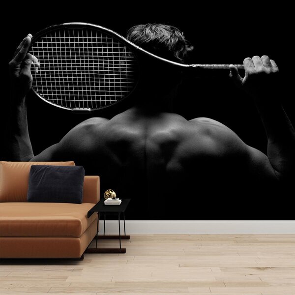 Fototapet - Jucătoare de tenis nud, alb-negru (147x102 cm)