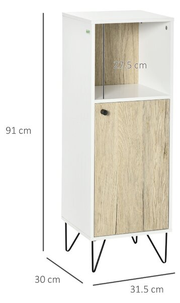 Kleankin Dulap de Podea Baie, Raft Deschis, Organizator Independent cu Ușă, Design Modern | Aosom Romania