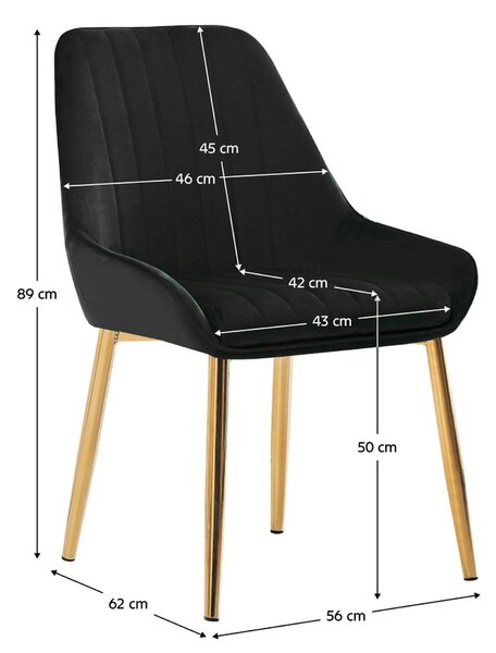 Scaun PERLIA, negru/auriu, stofa catifelata/metal, 56x62x89 cm