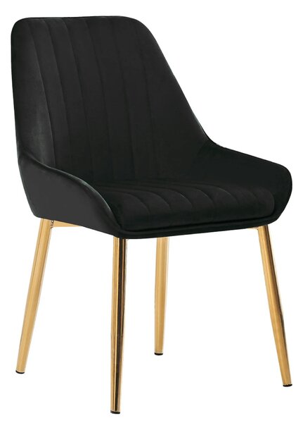 Scaun PERLIA, negru/auriu, stofa catifelata/metal, 56x62x89 cm