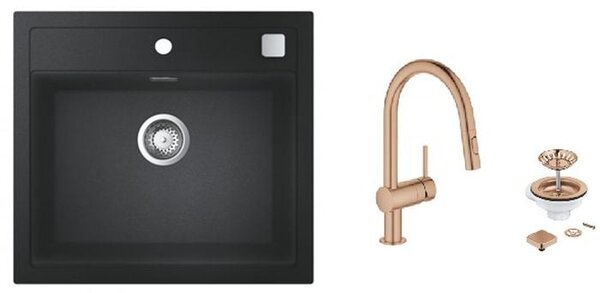 Set chiuvetă din granit Grohe K700 31651AP0, baterie bucătărie Grohe Minta 32321DL2, 40400DL0