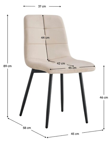 Scaun DAMIA TIP 1, bej/negru, stofa catifelata/metal, 45x58x89 cm