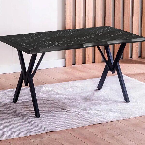 Set Masa de bucatarie Barton din MDF cu 4 Scaune din metal, culaore negru si negru, 140 cm