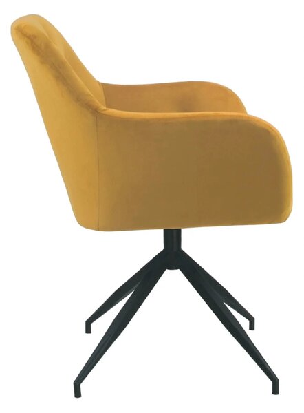 Scaun VELEZA NEW, galben mustar/negru, stofa catifelata/metal, 66x66x8