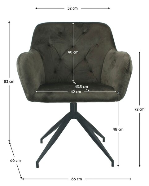 Scaun VELEZA NEW, maro/negru, stofa catifelata/metal, 66x66x83 cm