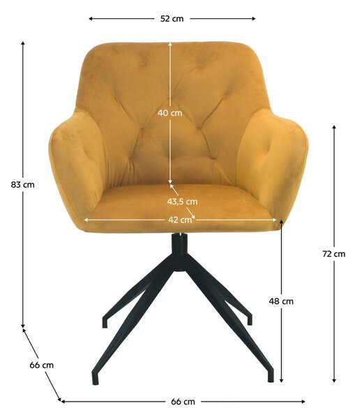 Scaun VELEZA NEW, galben mustar/negru, stofa catifelata/metal, 66x66x8