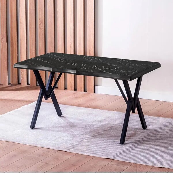 Set Masa de bucatarie Barton din MDF cu 4 Scaune din metal, culaore negru si negru, 140 cm