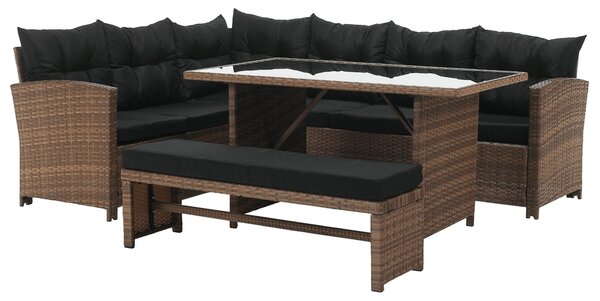 Set gradina MADUL, maro/negru, ratan sintetic/sticla temperata/metal