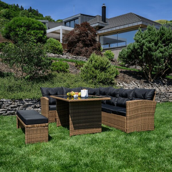 Set gradina MADUL, maro/negru, ratan sintetic/sticla temperata/metal